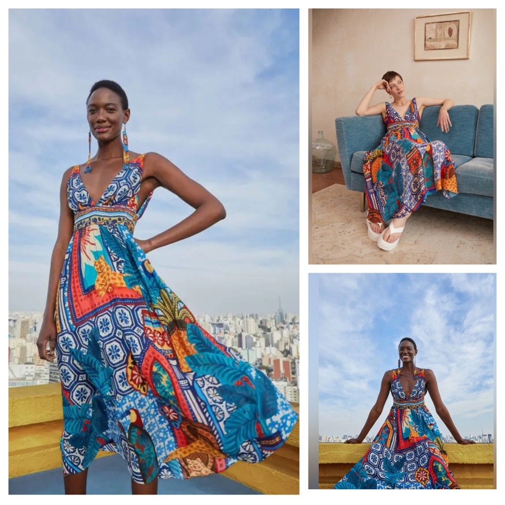 FARM RIO Tiles Flowy Print V-neck Dress - Picture 2 of 9